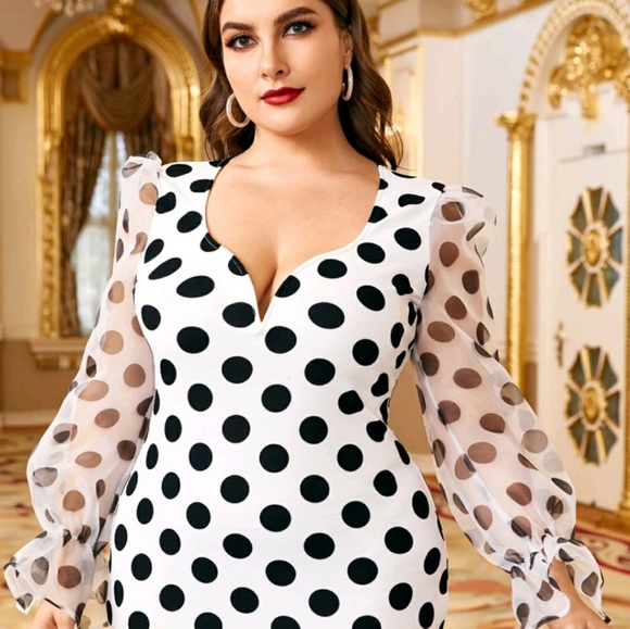 Organza Bell Sleeve Polka Dot Dress - Picture 2 of 4